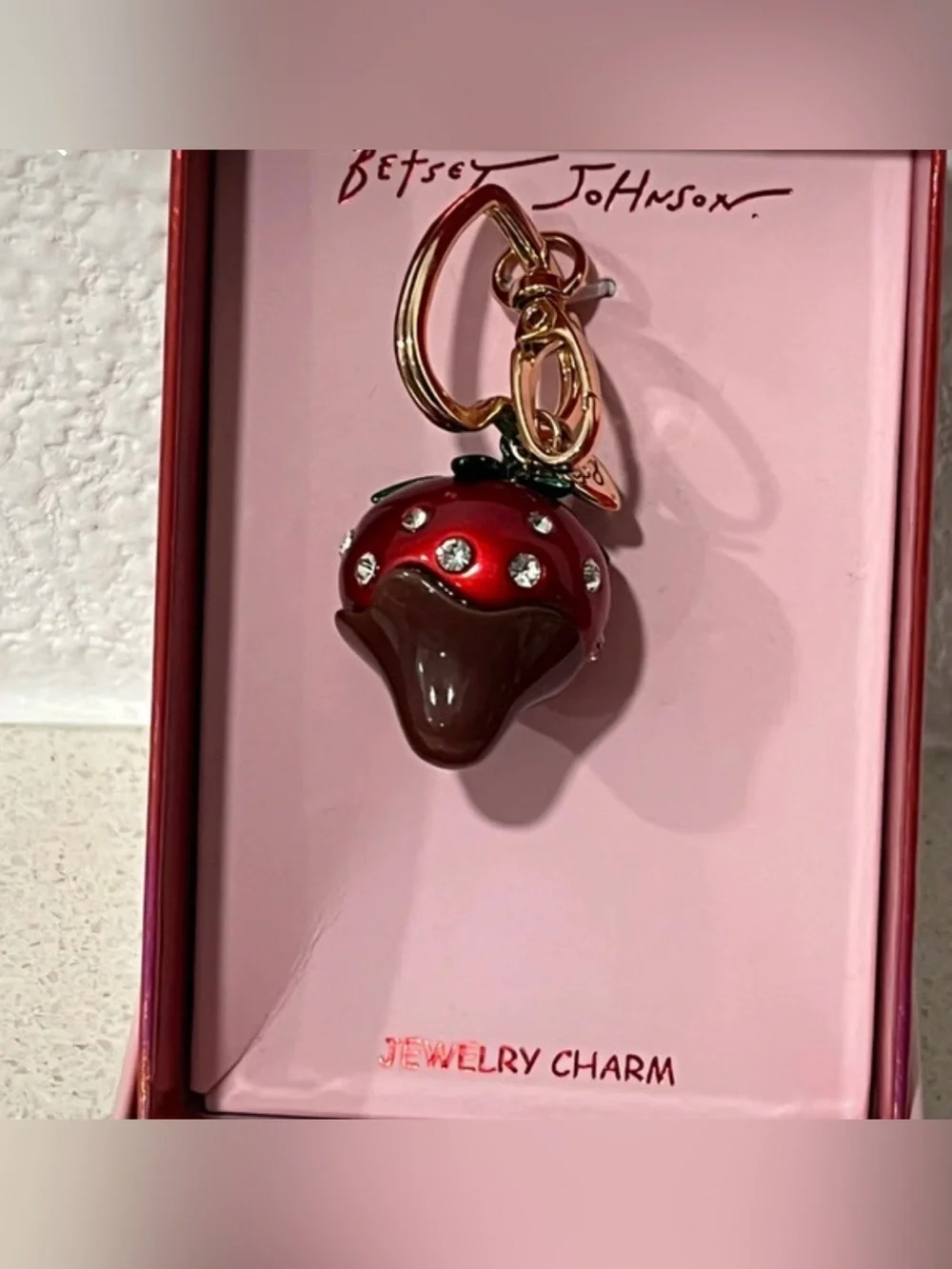 Betsey Johnson chocolate-dipped strawberry bag charm/keychain